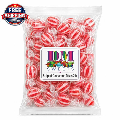 Striped Cinnamon Discs Hard Candy 2 Lb Bulk Bag | Individually Wrapped Spicy Swe