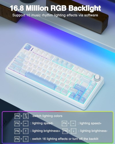 AULA F75 75% Wireless Mechanical Keyboard, Hot Swappable Creamy Keyboard - Picture 4 of 10