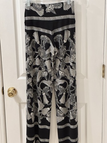 Preown Eva Varro S Rope Tassel BLACK/WHITE High Waist Wide Leg Stretch pants - Picture 5 of 6