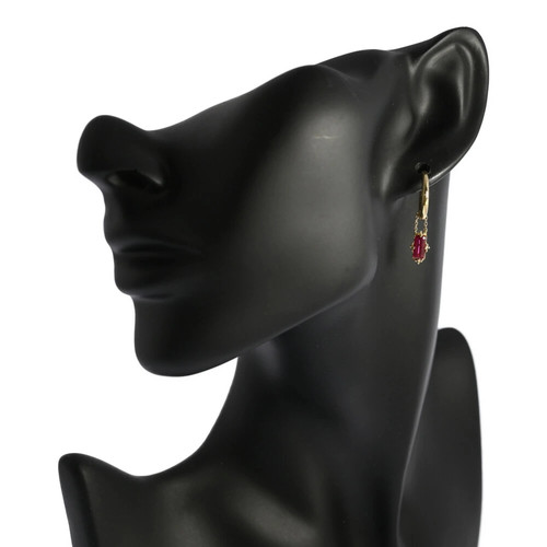 Bespoke Design 2-Way Hoop Swing Earrings With Ruby Charm Chain 18K *Vie6196 - Picture 6 of 10