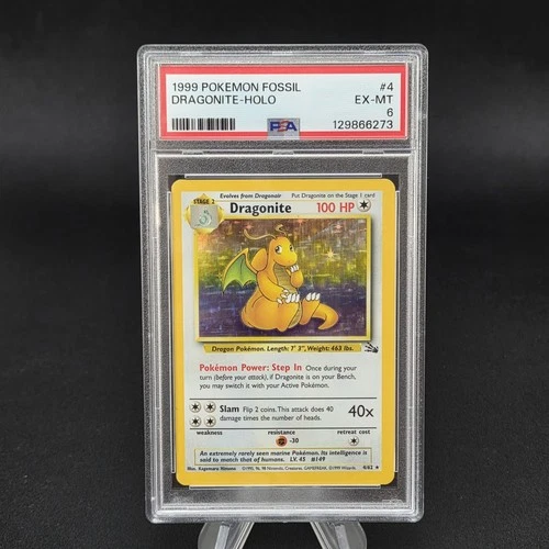 1999 POKEMON FOSSIL #4 DRAGONITE-HOLO PSA 6 EX-MT