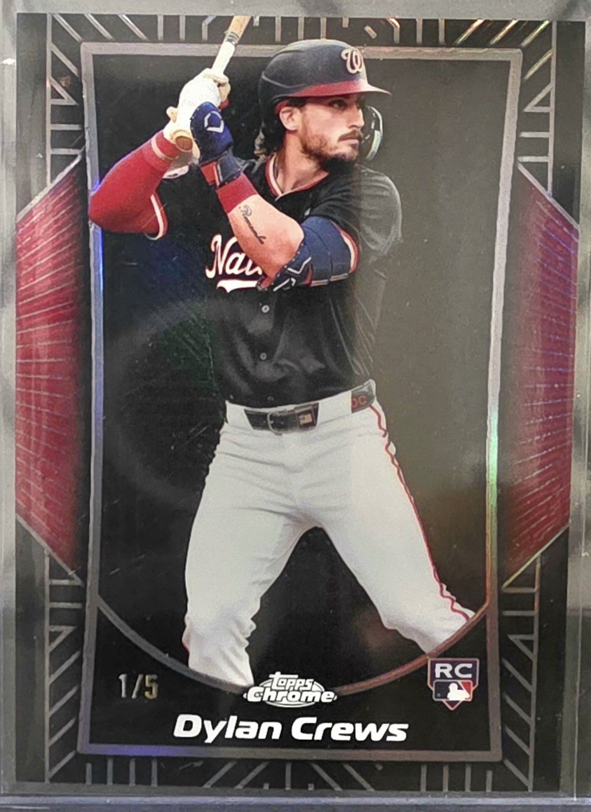 2025 Topps Chrome Shadow Etch Red 1/5 Dylan Crews RC SSP Nationals