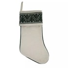 WHITE CHRISTMAS STOCKING GREEN EMBROIDERED CUFF LINED 18" Hobby Lobby
