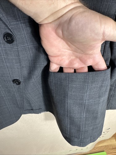 Banana Republic 44R Slim Fit Grigio Scuro Finestra Plaid Peso Intelligente Prestazioni - Foto 15 di 16