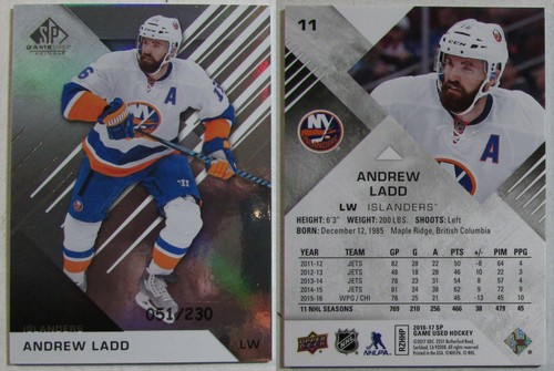 Andrew Ladd 2017 Upper Deck SP Game - Used Edition #11 numbered /230 Islanders - Bild 2 von 2