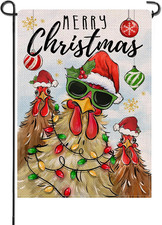 Merry Christmas Rooster Small Decorative Garden Flag, Xmas Holiday Farm Animal Y