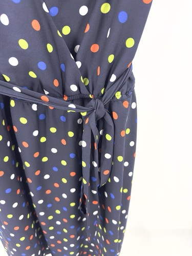 ModCloth Fits Of Bliss Tie Waist Dress Womens Size 1X Blue Polka Dot Faux Wrap - Picture 4 of 11