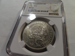 V37 Germania Weimar 1931 F argento 5 marchi quercia NGC MS 61