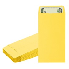 Money Envelope, 50 Pcs 6.5" x 3.5" Cash Holder for Checks Coins, Light Yellow