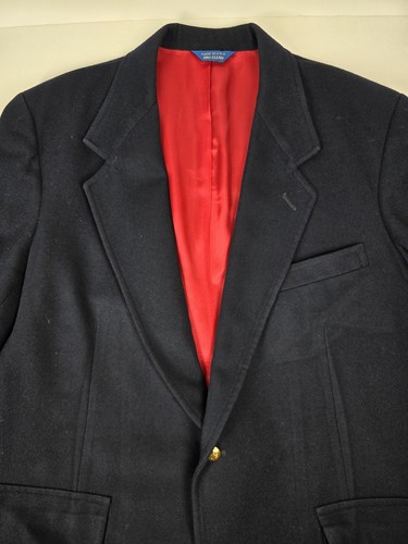 Vtg Pendleton Flannel Blazer Men's 42R Solid Navy Wool Gold  Button Coat of Arms - Picture 4 of 16