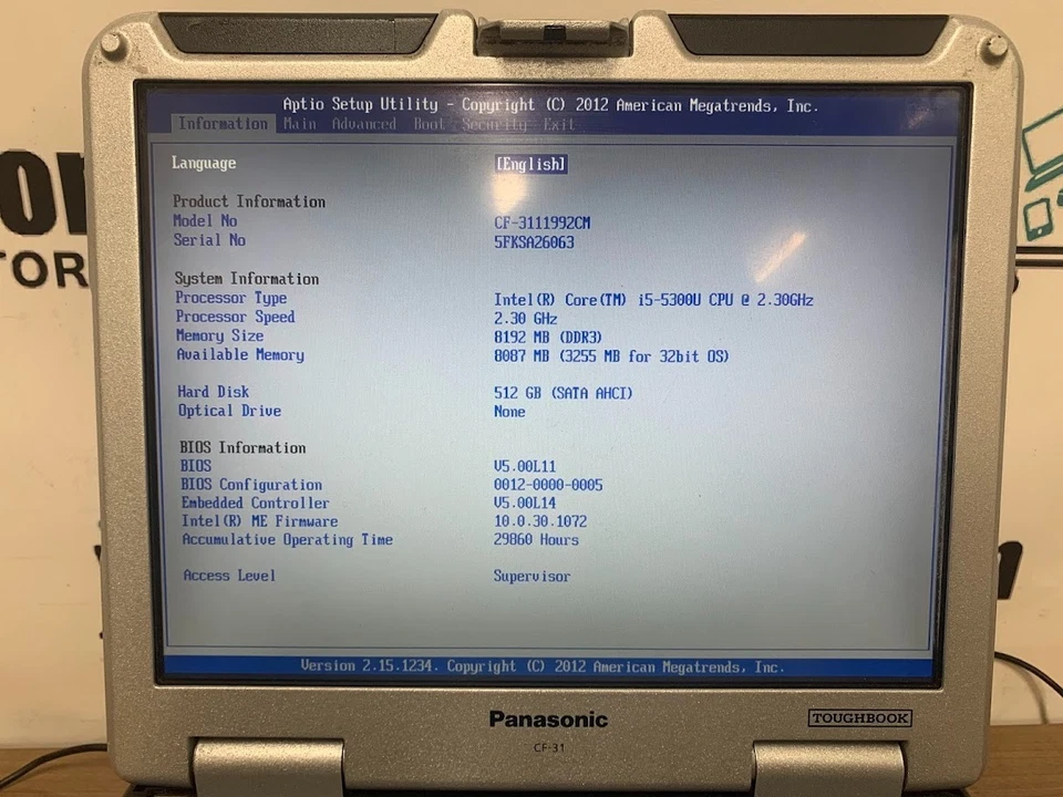 Panasonic Toughbook CF-31 MK5 i5-5300U 2.30GHz 8GB RAM 512GB SSD 13.1in NO OS !! - Image 2 of 4