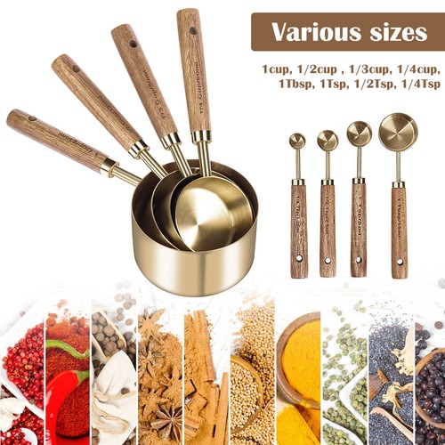 8Pcs Measure Cup and Spoon Set Gold Measuring Cup Spoon Set with Wooden xdoaf - Picture 7 of 12