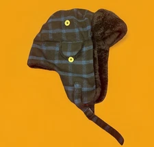 Men’s American Crown Trapper Winter Hat Blue & Blue Checkered W Adjustable Strap