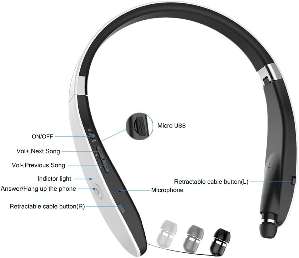 Auriculares Bluetooth Audifonos Cuello Plegable Earbuds para iPhone Android US