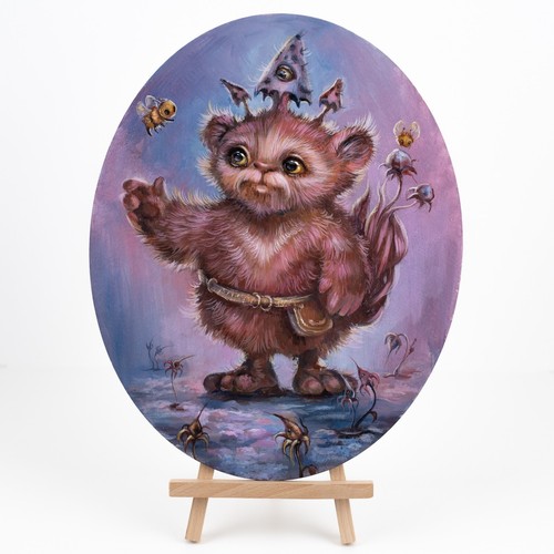 Oval portrait "Pluvio" art fantasy bear with mushroom, fairytale bee