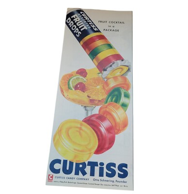 Vtg 50's Curtiss Candy Co Fruit Drops Print AD Lifesavers Colorful Candies 1954