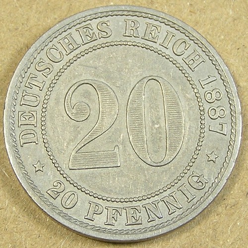 Germany Empire 20 Pfennig CN Coin, 1887-A Very nice high grade, Combined S/H