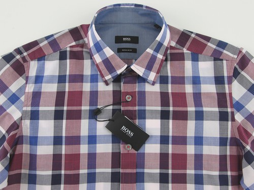 Camisa LUCAS A CUADROS HUGO BOSS blanca azul roja para hombre M mediana nueva con etiquetas nueva $145+ - Imagen 1 de 4