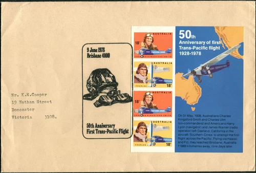 1978 Famous Australian Aviators Mini Sheet Special Postmark Large Cover, VGC