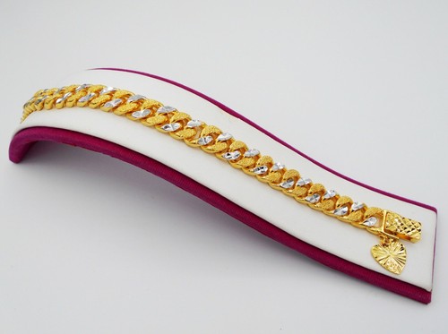 23K 24K Thai Baht Gelbgold & Weißgold plattiert Armband 7,5 Zoll Schmuck Herren - Bild 3 von 5