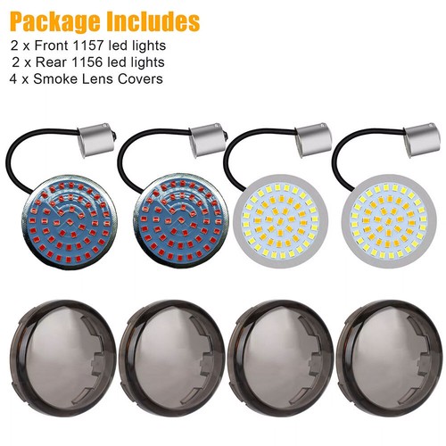 1157 Front & 1156 Rear LED Bullet Turn Signal Lights Smoke Lens Fit for Harley - Bild 15 von 16