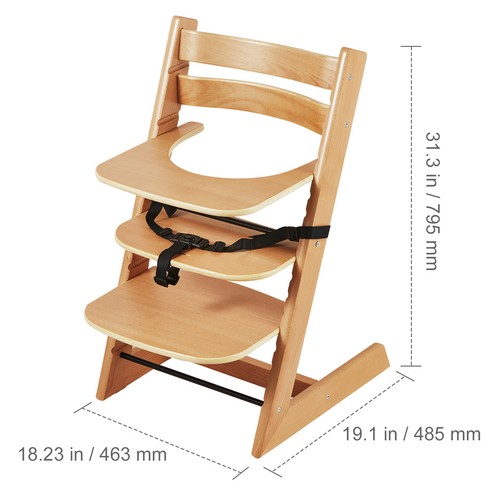 Baby High Chair Convertible Adjustable Wooden Toddler Chair with Tray - Picture 8 of 12