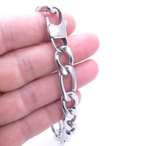 Stainless Steel Bracelet Men Jewelry Cuban Chain 12mm Figaro Links Waterproof - Picture 5 of 10