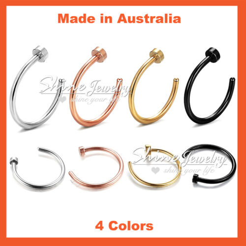 Titanium Surgical Steel Silver Rose Gold Black Nose Stud Ring Hoop Body Piercing - Picture 2 of 15