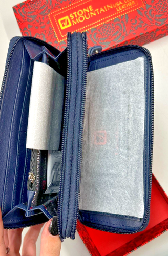 NEW Stone Mountain Navy Blue Pebbled Soft Leather Wallet Mother's Day Gift - Picture 2 of 3