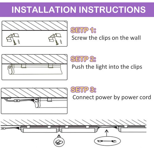 T8 LED Shop Light 4FT 24W 6500K Linkable Integrated Fixture Garage Ceiling Lamp - Picture 6 of 13