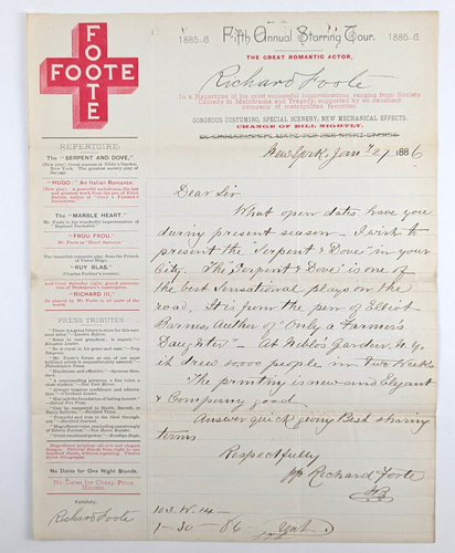 1886 Bühnenschauspieler Briefkopf von Richard Fuß der große romantische Schauspieler signiert - Bild 2 von 4