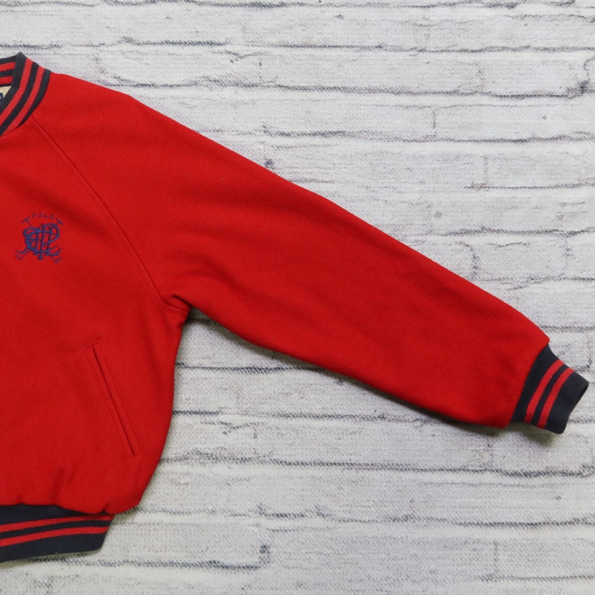 Vintage 90s Polo Ralph Lauren Crest Logo Wool Varsity Jacket Size S RRL