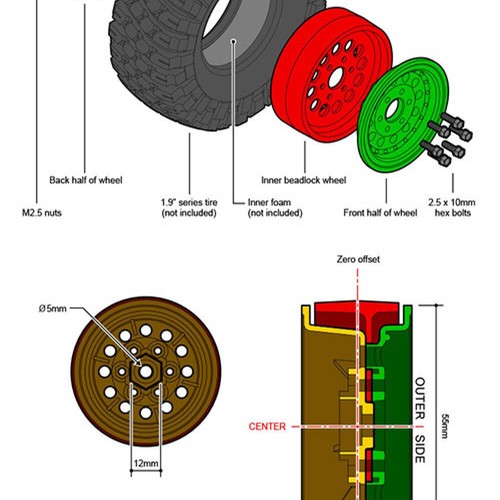 Gmade BEADLOCK WHEELS 1.9 NR01 WHITE (2PCS) #GM70226 - Picture 2 of 5