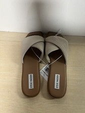 Steve Madden Women's Limitt Textured Slide Flat Sandal, Bone Beige Size 6.5 NIB