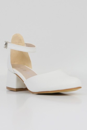 Zapatos de tacón bloque blancos con correa para el tobillo para niñas - ideales para todos los eventos formales - Imagen 3 de 28