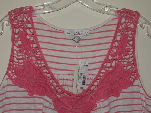 French Laundry Womens 14 16 XL Pink Striped Sleeveless Tank Top Crochet NWT - Picture 2 of 6