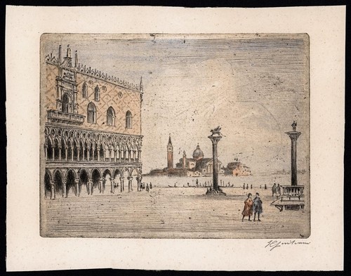 VENICE SAN MARCO ITALY Signed Aquatint Etching INDISTINCTLY SIGNED c1930 - Photo 3 sur 4