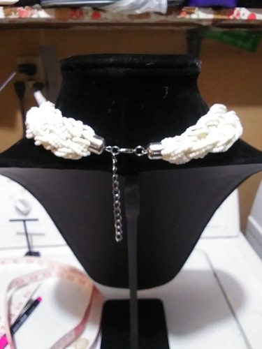 Off White Braided Seed Bead Woven Chunky Statement Necklace 16" + 2 3/8 Extender - Picture 5 of 5