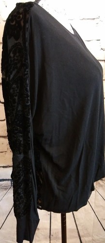 Womens Medium Large Black Paisley Velvet Long Sleeve Top Whimsygoth Witchy - Picture 3 of 4