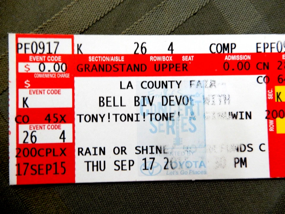 BELL BIV DEVOE Tony and Ginuwin Concert UNUSED Ticket Stub 2015 L.A. COUNTY FAIR - Image 3 of 4