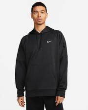 NEW MEN  S NIKE THERMA-FIT FLEECE HOODIE SWEATSHIRT  IN BLACK AND WHITE