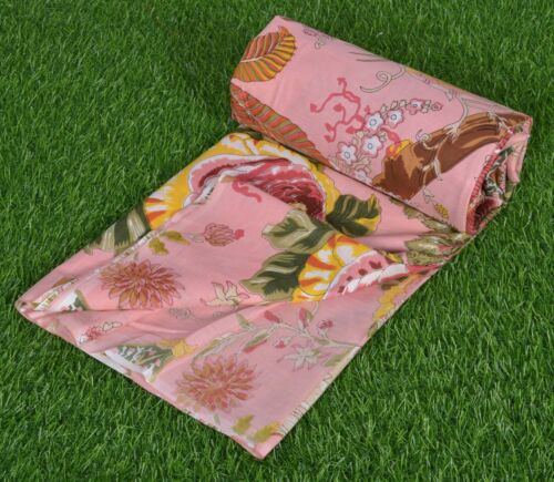 5 Yard Cotton Pink Hand Block Floral Print Fabric Natural Dyes Indian - Picture 4 of 5