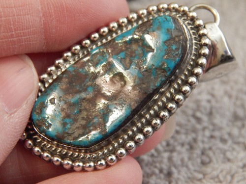 New Bisbee Turquoise Sterling Silver Pendant By Navajo Geraldine James - Picture 5 of 7