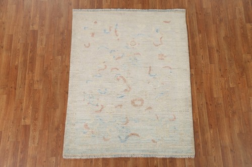 Vegetable Dye Oushak Turkish 4x5 Area Rug Transitional Hand-knotted Foyer Carpet - Picture 2 of 12