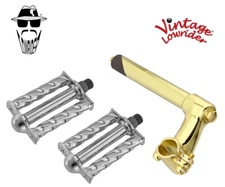 Vtg Stem 2-Screw 21.1 Gold & Pedals Square Twisted 9/16" Chrome