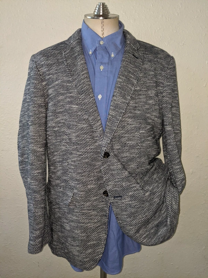 Check Textured stretch Knit Jacket 46R Blazer Coat Black White Cardigan Jacket - Image 2 of 4