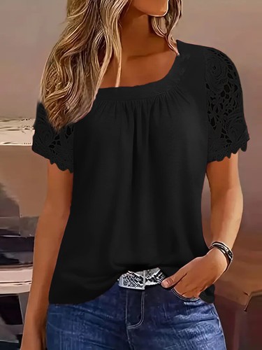 Womens Summer Tee T-Shirts Blouse Lace Short Sleeve Tops Pullover Plus Size 8-26 - Picture 12 of 19