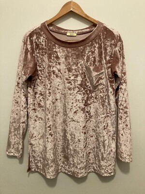 KORI America Top Womens Small Pink Crushed Velvet Long Sleeve Stretch Pocket