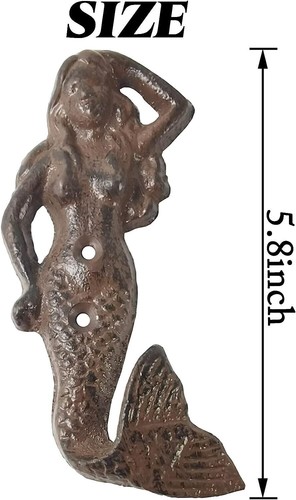 Cast Iron Mermaid Garden Ornament Rustic Brown Color Small 15cm - Picture 2 of 11