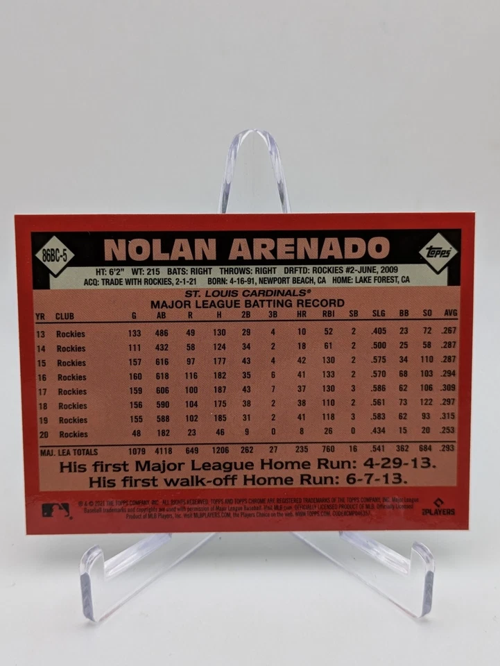 💥 2021 Topps Chrome Nolan Arenado 86BC-5 1985 Refractor Baseball Card Cardinals - Image 2 of 2